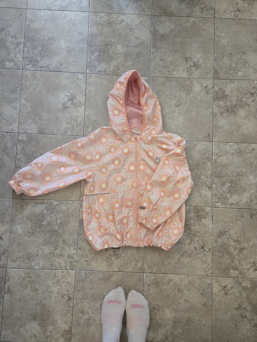 Girls Pink Sunflower Hooded Windbreaker Jacket Souris Mini Size 8